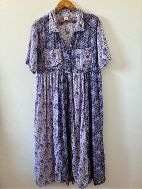 APRIL CORNELL 90s Cottagecore Floral Romantic Shirt Dress - Large
